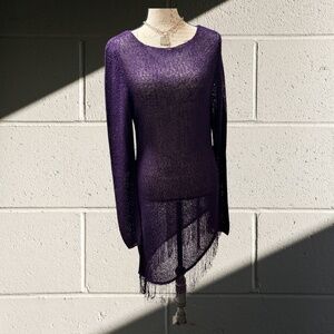 CHICO'S Open Knit Plum Asymmetrical Tunic/Sweater Chicos sz 2 (12) VEUC Like New